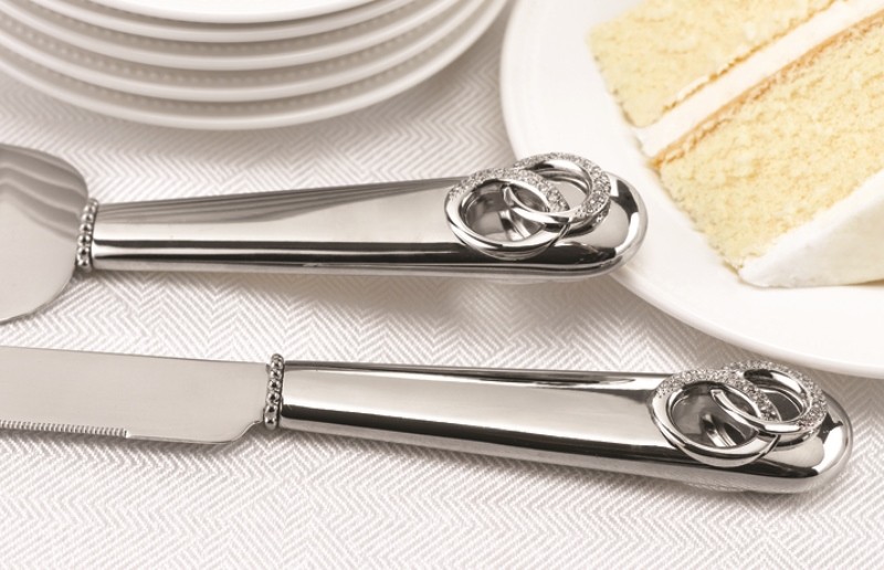 Set de pala y cuchillo para pastel "Anillos de boda"
