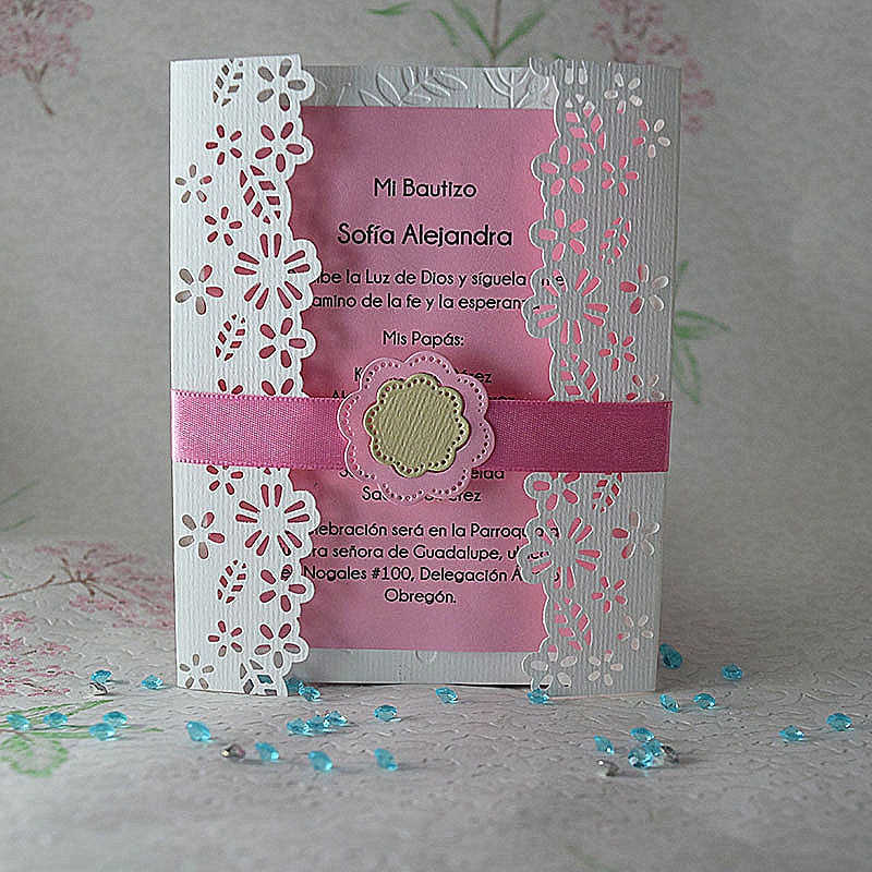 Invitación para Bautizo Floral rosa