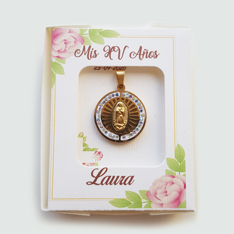 Cajita con medalla de Virgen de Guadalupe