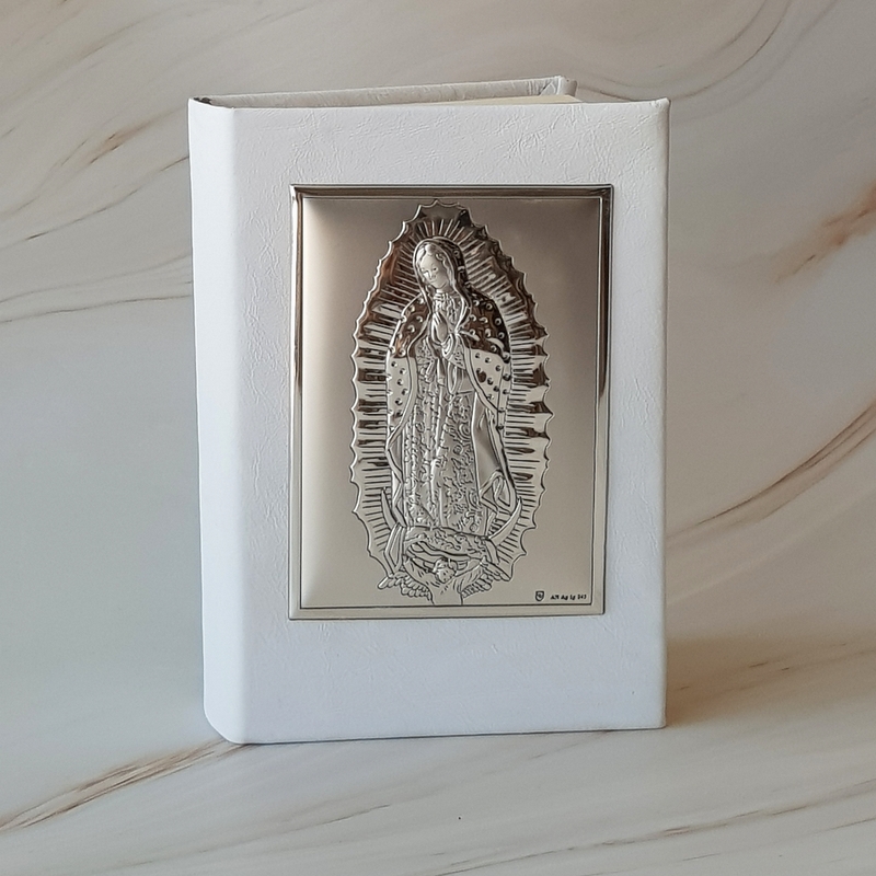 Biblia para Boda Virgen de Guadalupe, Plata Italiana y Piel