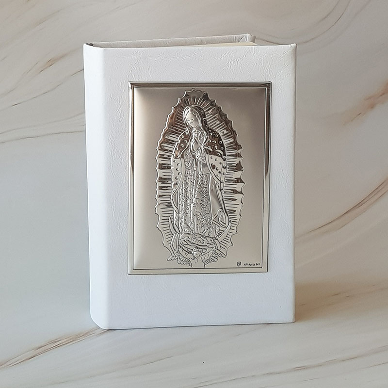Biblia y Cirio Virgen de Guadalupe, Plata Italiana y piel
