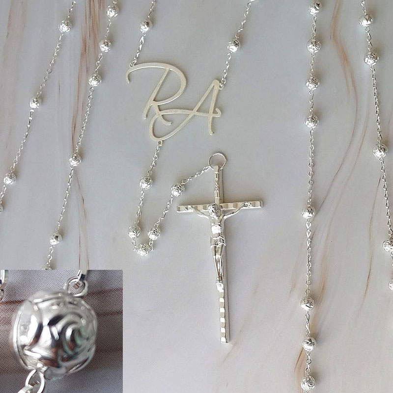 Lazo Rose Silver personalizado con iniciales Ondine Collection