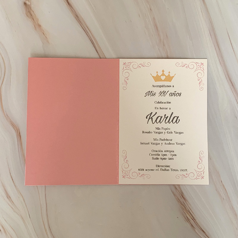 Invitación para XV años "Royal Pink"  (Pedido mínimo 25 pzas).