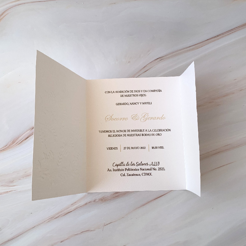 Invitación para boda tono blanco "Amor de Oro" (pedido mínimo 30 piezas)