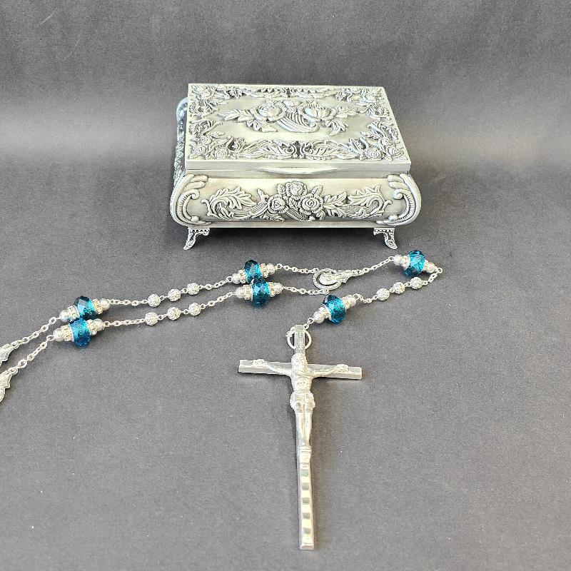 Lazo para boda Destellos de Mar con Arras de la Virgen de Guadalupe Busto 18mm + cofres “Hermes”