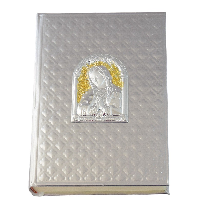 Biblia Grande, imagen italiana en Plata Virgen de Guadalupe dos tonos, repujada aluminio