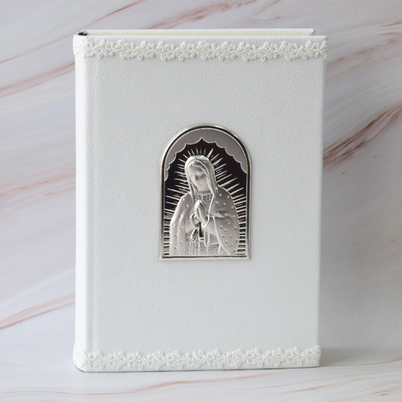 Biblia de Boda Grande y Cirio, piel y plata italiana, Virgen de Guadalupe