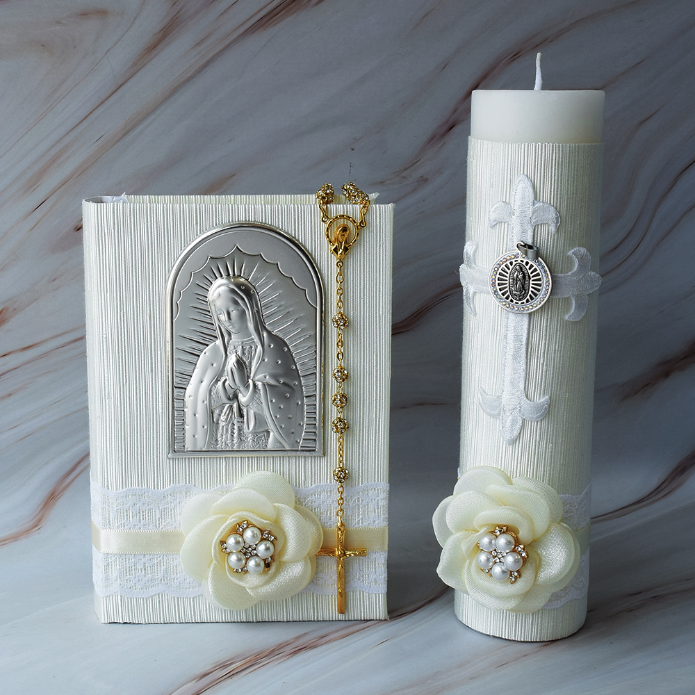 Biblia Cirio y Rosario Comunión, Virgen de Guadalupe en Placa Italiana