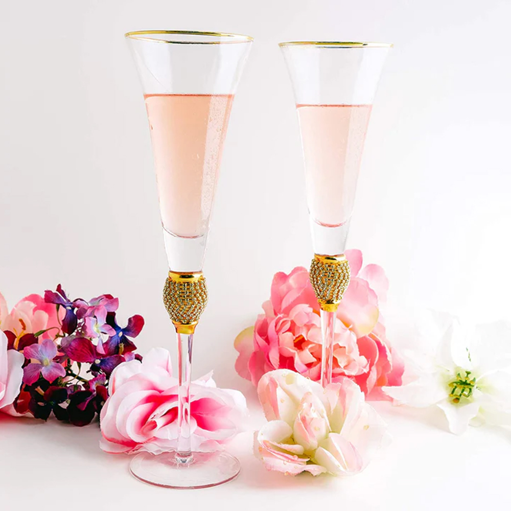 Copas para Boda Doradas con Incrustaciones de Cristal