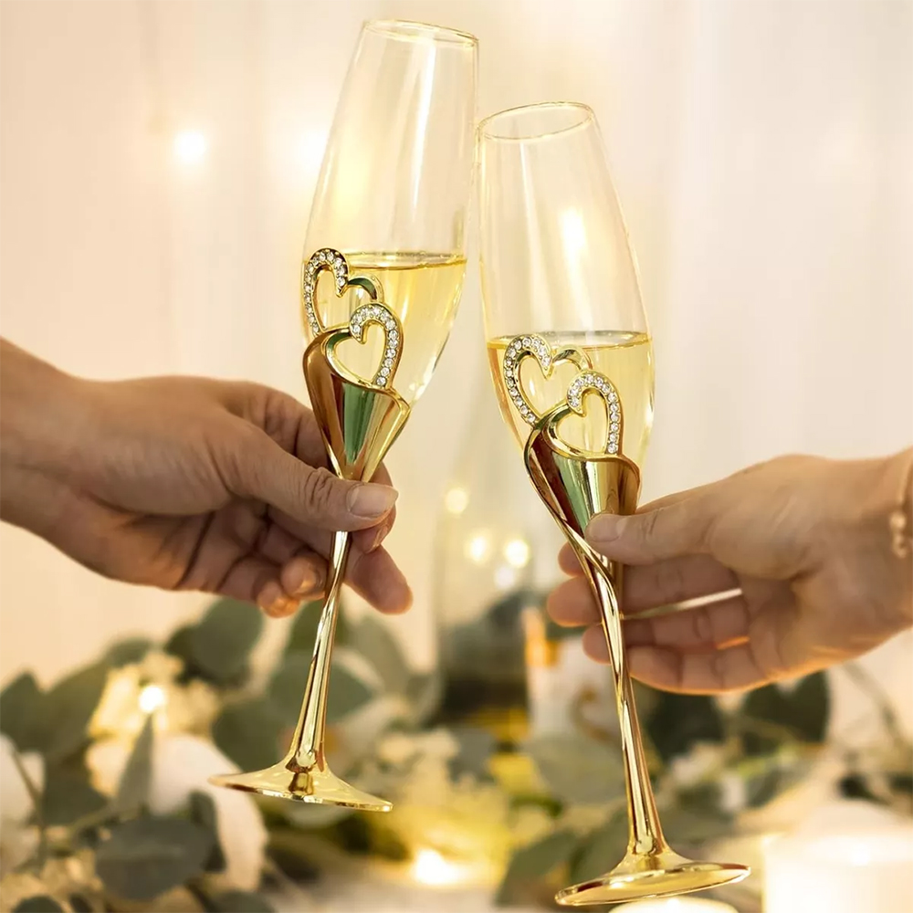 Juego Copas para Boda Doradas, con Pala y Cuchillo de Boda