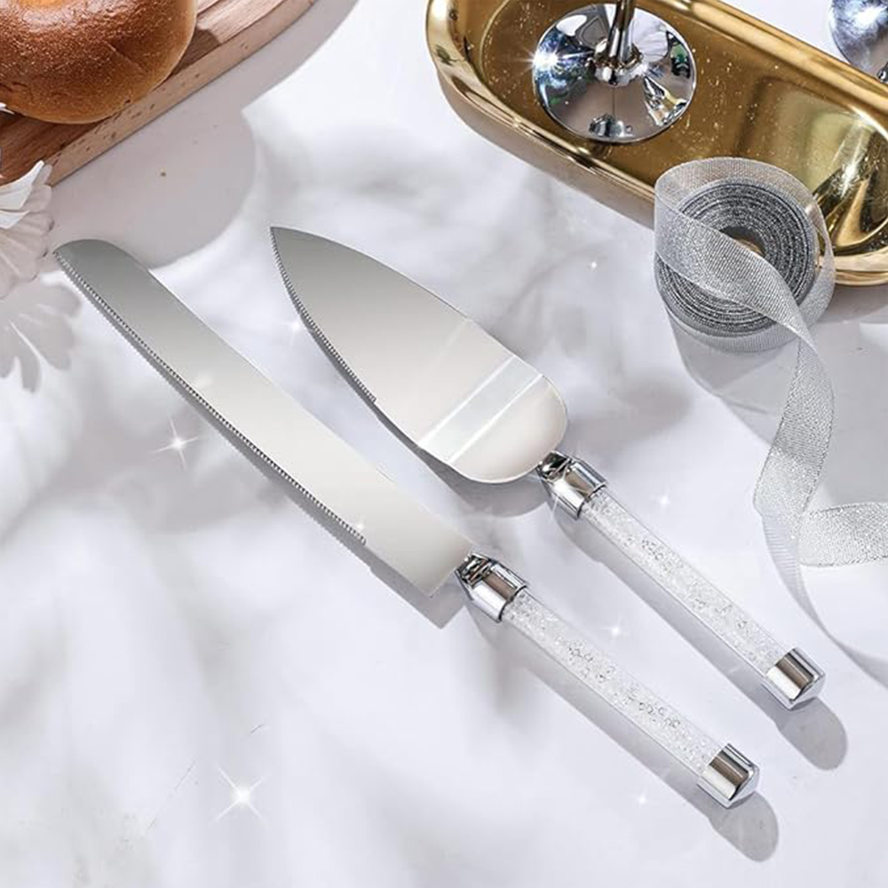 Juego de Copas, Pala y Cuchillo para Boda Plateado