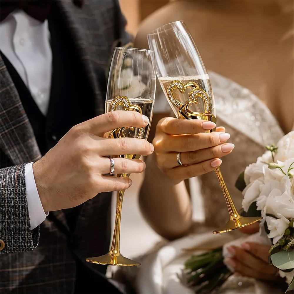 Juego Copas para Boda Doradas, con Pala y Cuchillo de Boda