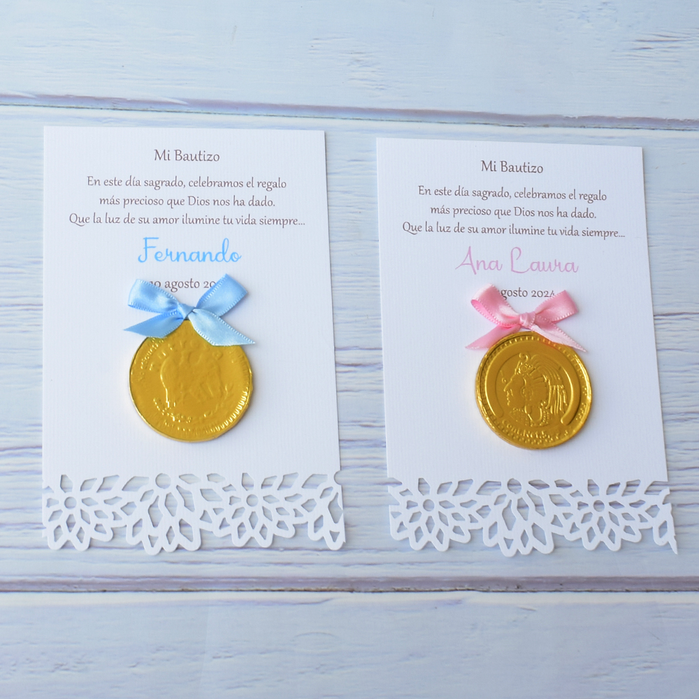 Bolo para Bautizo Personalizado con Moneda de Chocolate