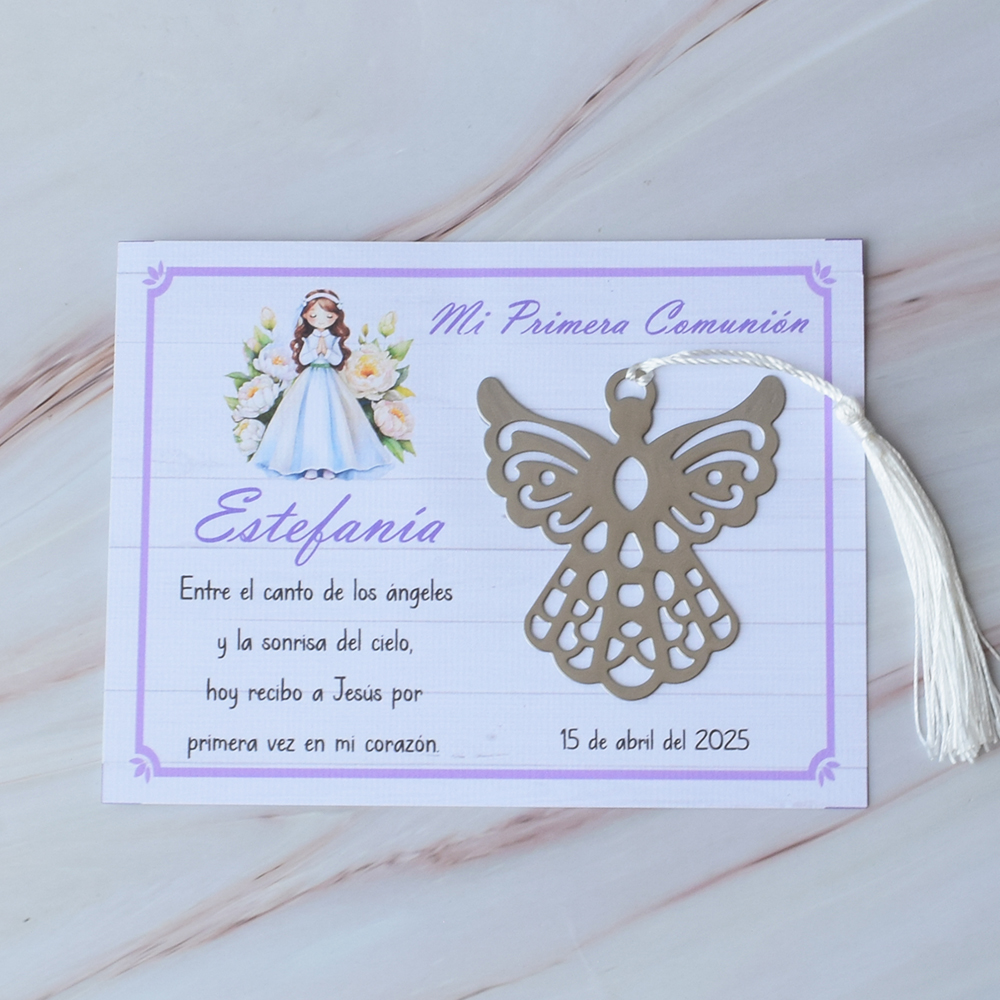 Separador de Libros de Ángel en Tarjeta, Primera Comunión