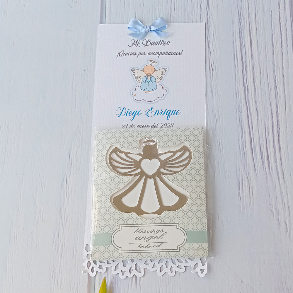 Bolo para Bautizo con Separador de Libros Angelito de mi Corazón