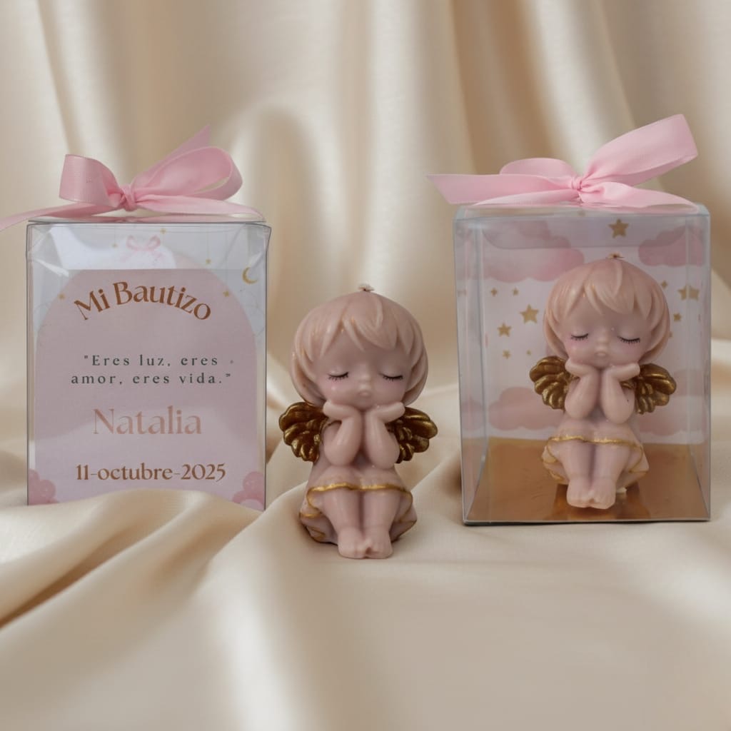 Vela para Bautizo, angelita en oración.