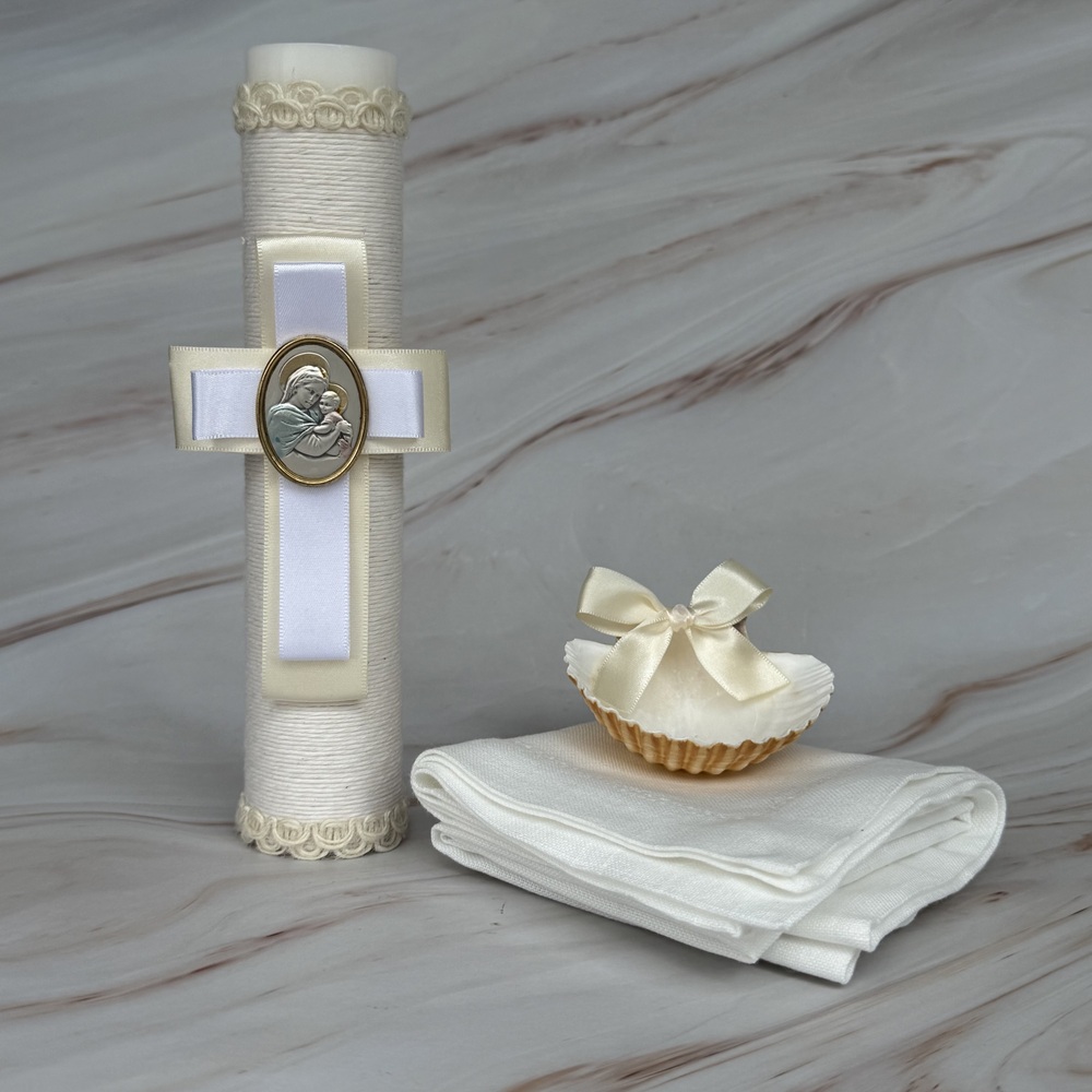 Kit de Bautizo Sagrada Virgen y Niño, Plata