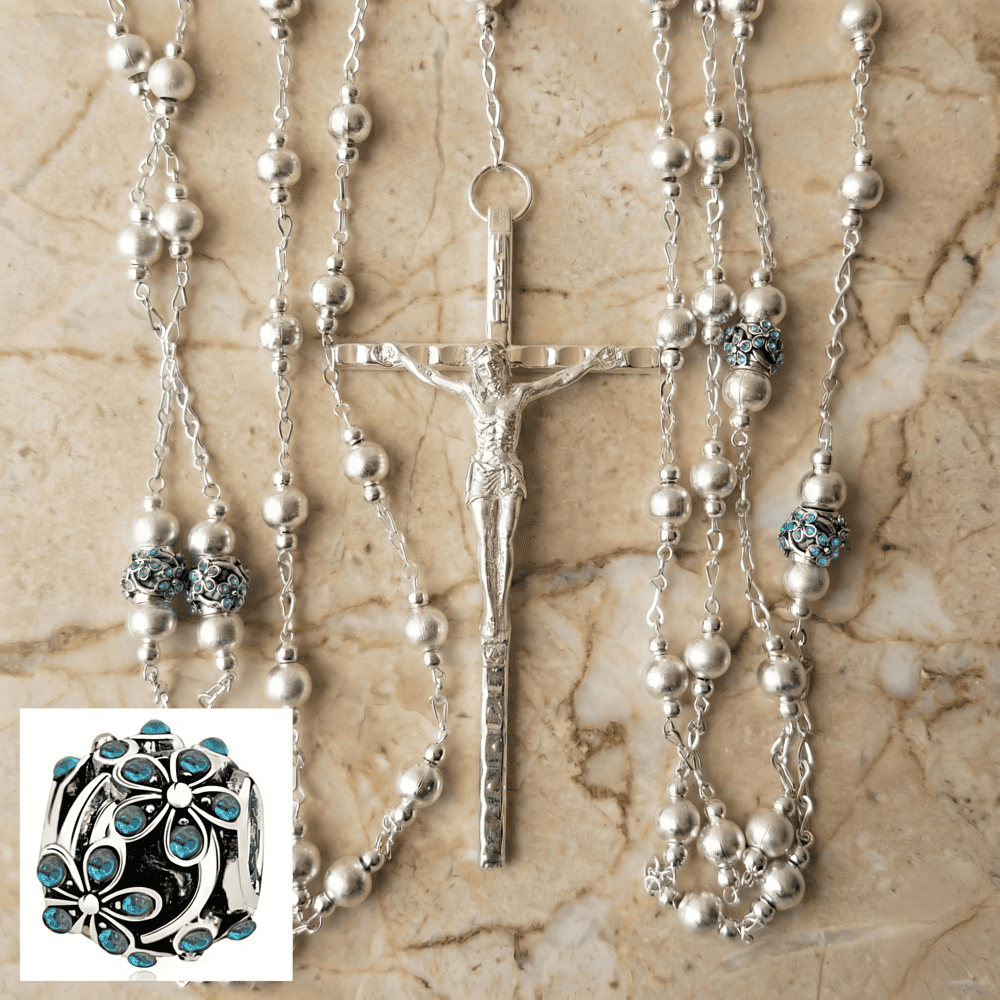 Elegante lazo de Boda Flower Blue, baño de plata, italiano, Certificado de Exclusividad