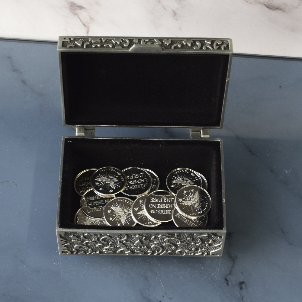 Cofre Trésor con arras Espíritu Santo Plata pura, 18 mm.