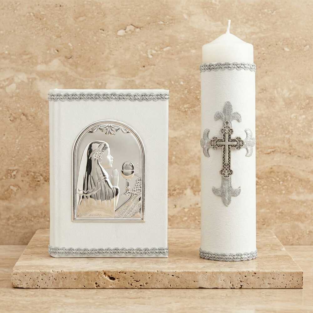 Kit de Primera Comunión "Luz y Fe" en Blanco y Plata.