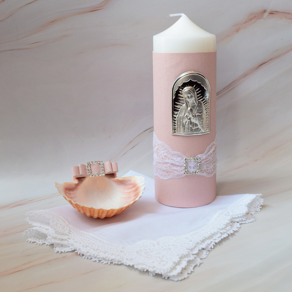 Kit de Bautizo para Niña, Virgen de Guadalupe, Placa italiana