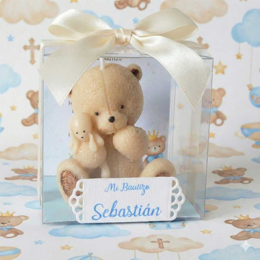 Vela de osito personalizado, bautizo, baby shower