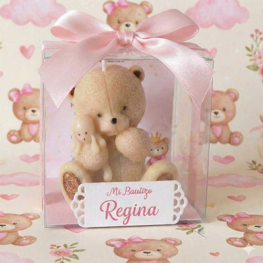 Vela de osita rosa, personalizada