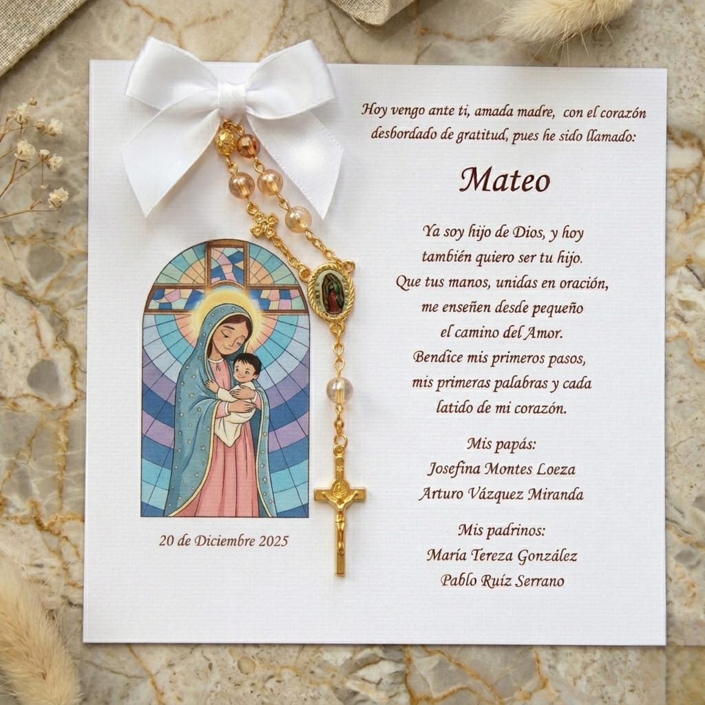 Bolo con decenario dorado, Virgen Maria.