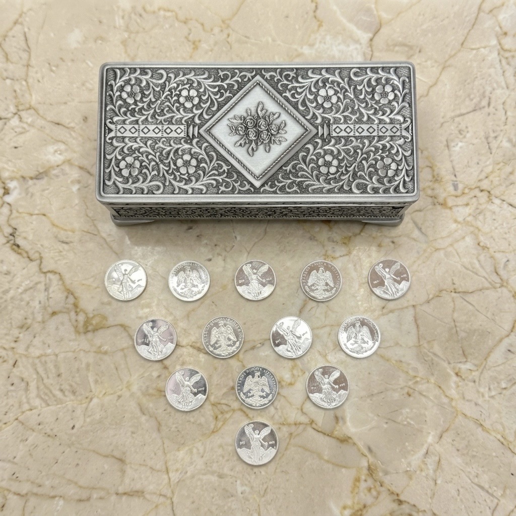 Cofre Cartagena con Arras Centenario, Plata Pura 18mm.