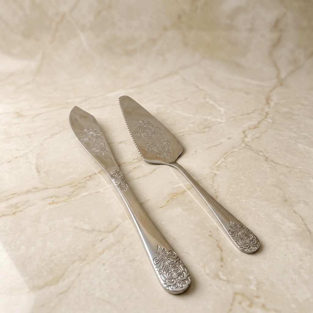 Set de Pala y Cuchillo para pastel de Boda, Elegancia Clásica.